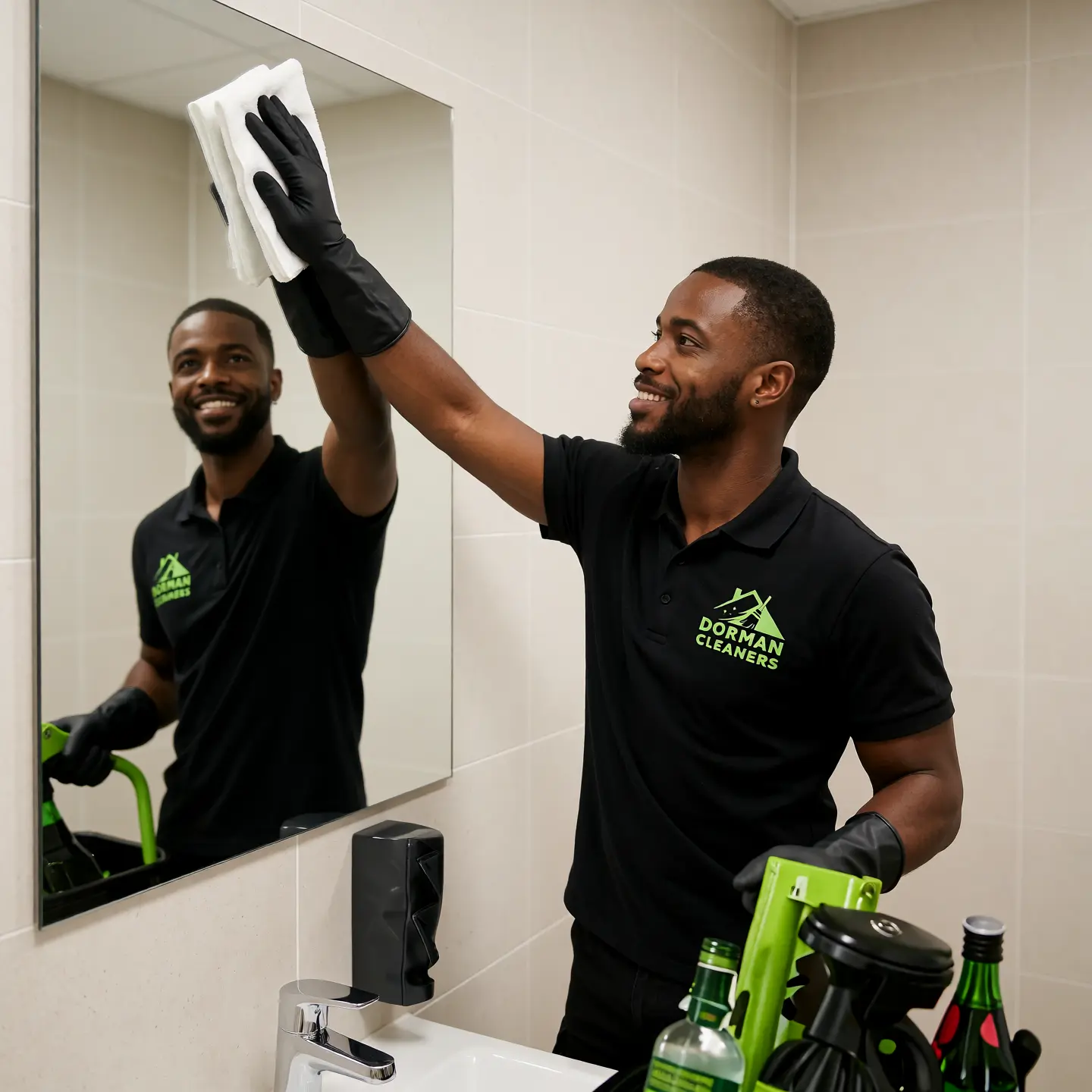 Dorman Cleaners detailing glass to a streak-free shine in London